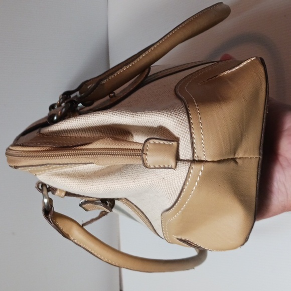 Etienne Aigner Double Handle Jute Satchel shoulder bag in cream and tan - Picture 4 of 10